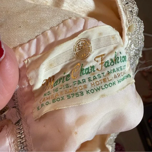 Art deco 1920 1940 Antique white beaded Sleeveless Formal midi flapper Dress - Picture 6 of 16